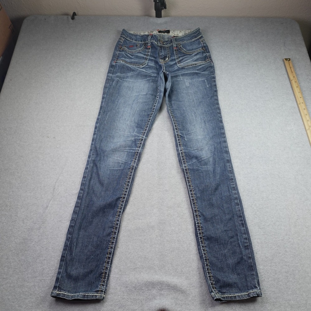 ZB Missy Jeans Womens 8 Blue Skinny Contrast Stitch Mid Rise Denim